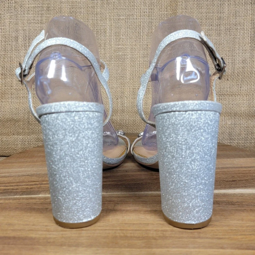 Jewel Badgley Mischka Heels Rhinestone Glitter Silver Glam Sandals‎ Women's 11
